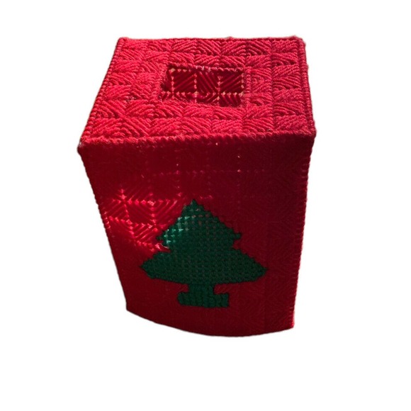 Plastic Canvas Christmas Tree Tissue Box Cover Handmade Red And Green - Picture 2 of 4